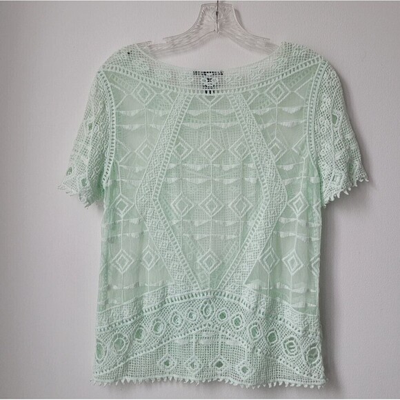 FOREVER 21 Mint Green Crocheted Short Sleeve Shirt See-through Size Small - Picture 5 of 5